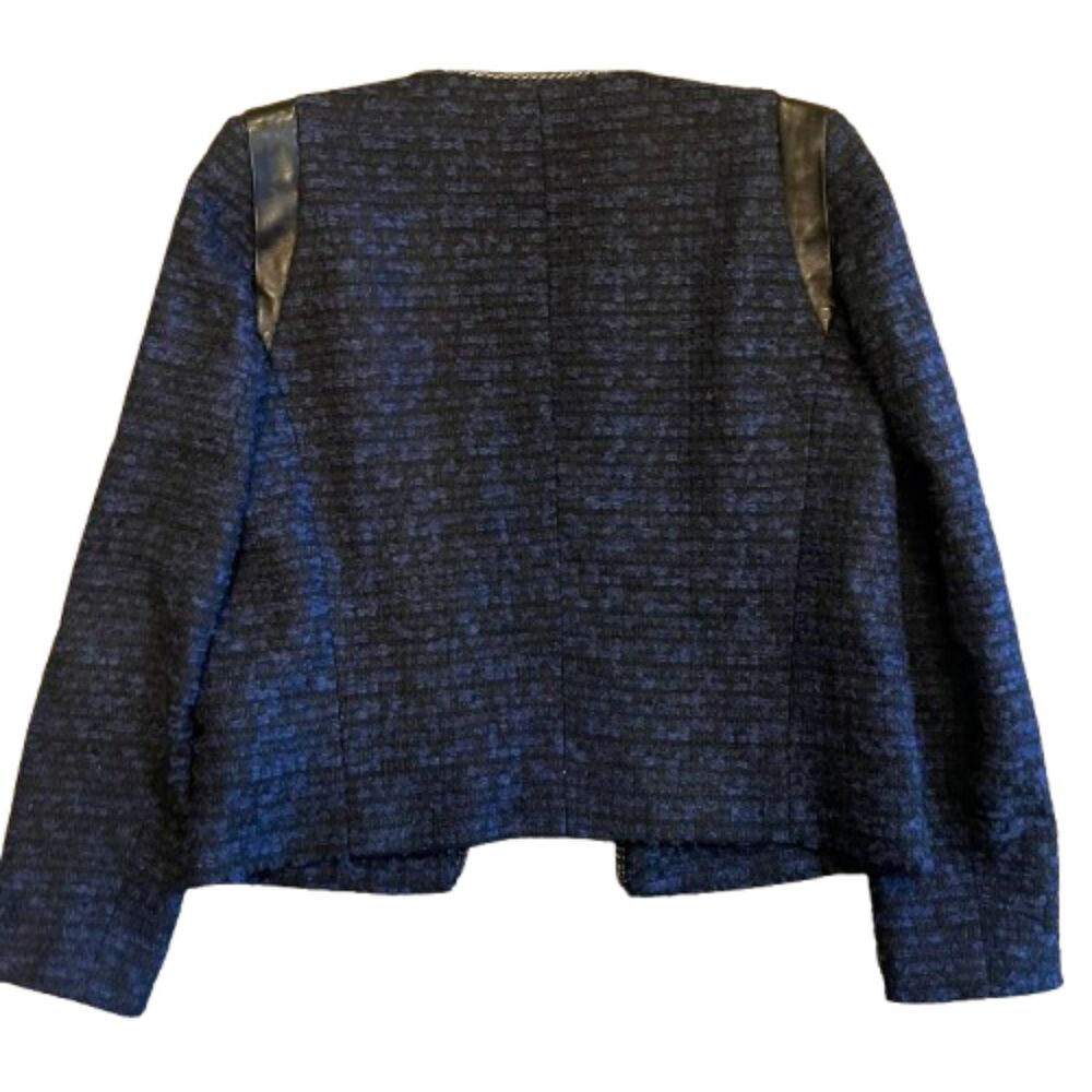 Sandro Paris Wool & Leather Blue Marine Black Knit Jacket w/ Chain Size 36 /US 4 - Picture 2 of 8